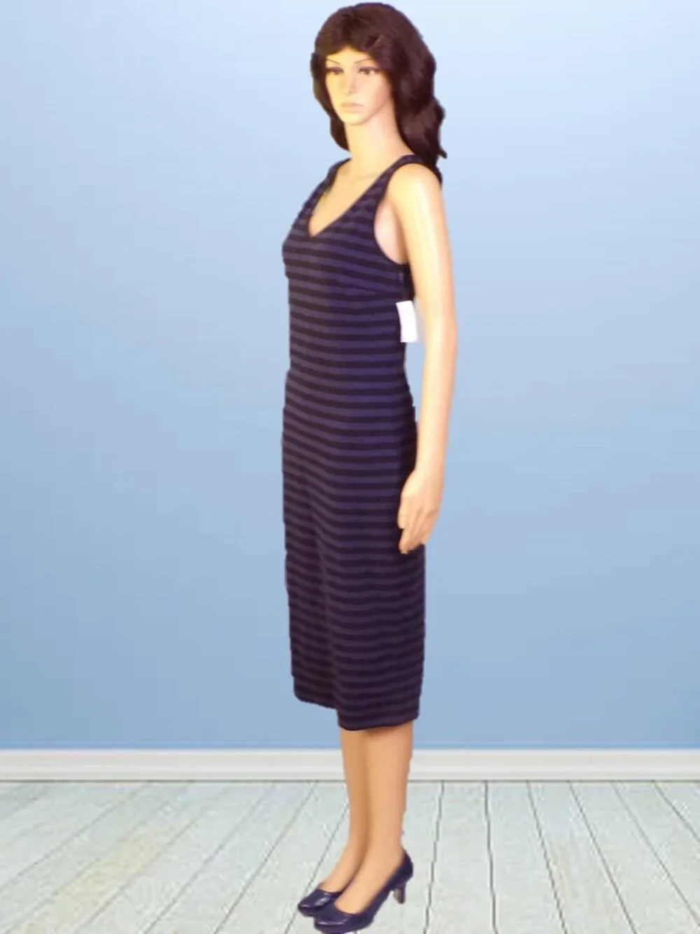 OLD NAVY size S navy-blue/black horizontal stripes sleeveless midi sheath dress